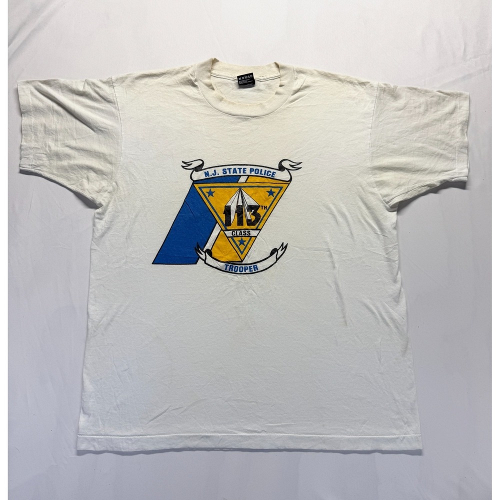 Vintage Fruit of the Loom Best T Shirt Mens XL White NJ State Police 113th Class